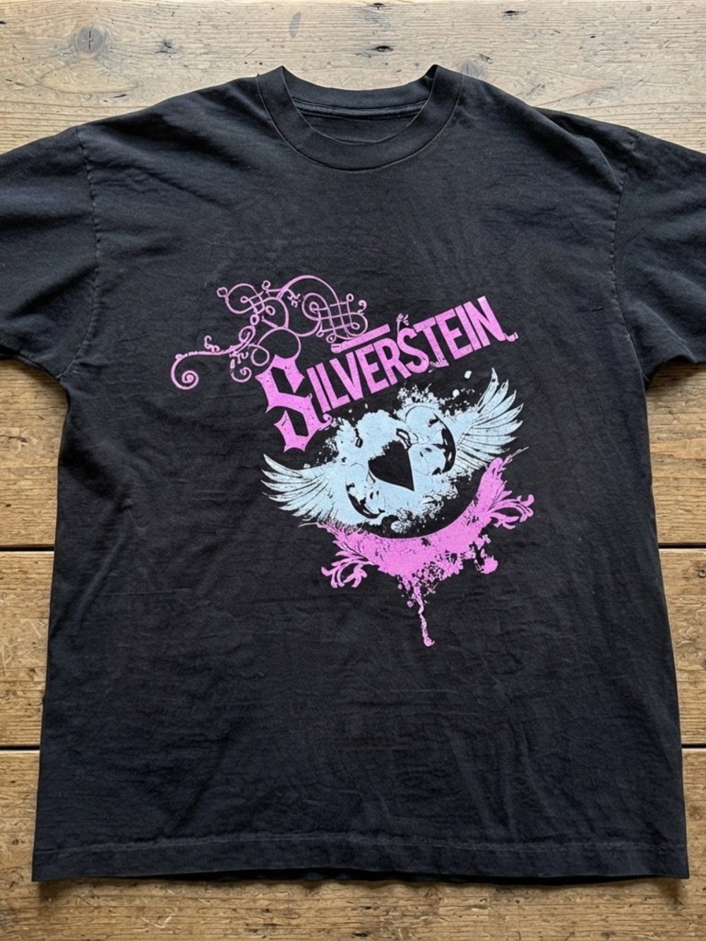 Gildan Black Silverstein Graphic Tee with Pink & Light Blue Print